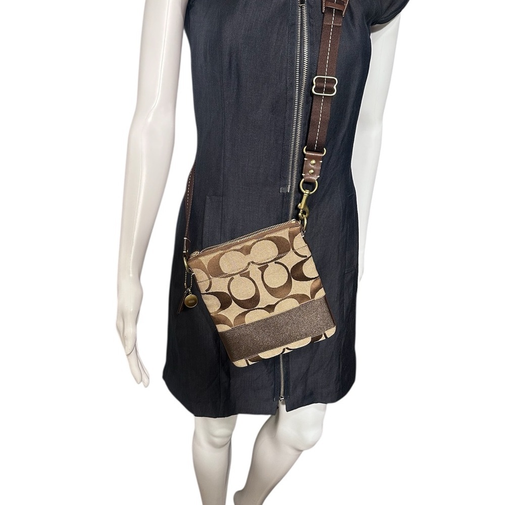 SOLD.  Coach Brown Canvas Signature Crossbody Bag with Adjustable Strap